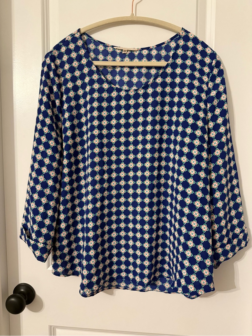 41 Hawthorn Navy Blue Floral Geometric Blouse